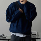 AIDASE  -  Men's Knitting Sweater Spring Autumn 0-neck Long Sleeve Knit Sweater Dark Blue Hemp Pattern Drop Shoulder Thicken Pullover aidase-shop