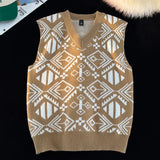 AIDASE  -  Fashion College Style Sweater Vest Men's V-neck Japanese Retro Knitted Sweater Daily Sleeveless Simple Jacquard Design