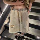 AIDASE  -  Men's New Style Spliced button Zipper Pockets Fashionable Loose Versatile Casual Denim Shorts
