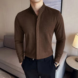 Aidase Thick woolen shirt For Men Autumn Winter Solid Color Slim Fit Warm Top High Quality Long Sleeve Stand Collar Shirt Streetwear