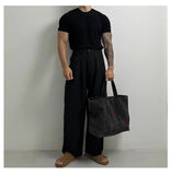 AIDASE  -  New Men's Cotton Linen Workwear Trousers Draped Wide Leg Pants Light Luxury Leisure Solid Straight Trousers Premium Sweatpants aidase-shop