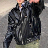 AIDASE  -  Korean Style Y2k Black Leather Jacket Mens Autumn Winter Fashion High-End Motorcycle Clothing Versatile Loose Workwear Jacket aidase-shop