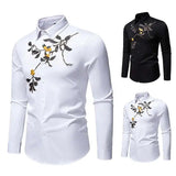 AIDASE  -  New Men's Floral Embroidered Long Sleeved Shirt Single Breast Luxury Male Tops Contrast Color aidase-shop