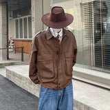 Aidase Mens Autumn Classic Retro Motorcycle Western Denim Distressed Pu Leather Jacket Korean Style Trendy Casual Jacket Unisex aidase-shop