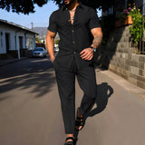 AIDASE  -  Fashionable and Trendy Two-piece Short-sleeved Shirtwithlong Pants Men's Daily Casual Wear in Spring and Autumn aidase-shop