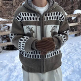 Aidase Pattern Crochet Knit Jacket Mens Autumn Winter Christmas Outdoor Fashion Sweatercoats Men Fashion Zipper Hooded Cardigans aidase-shop