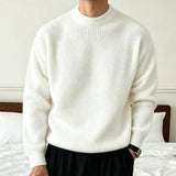 AIDASE  -  Men's Solid Color Knitwear Sweater Spring Autumn Casual Fashion Ribbed Texture Long Sleeve Loose Crew Neck Knit Pullover Sweater aidase-shop