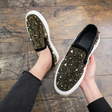 AIDASE  -  Men Casual Fashion Board Shoes Black Gold Men Lightweight Comfortable Brand Loafers British Business Office Travel Shoes 38-45 aidase-shop