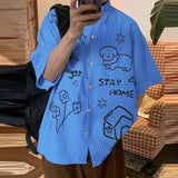 AIDASE  -  Men Shirt Printing Striped Lapel Short Sleeve Summer Male Tops Streetwear Loose 2025 Shirts Fashion Casual Men Clothing aidase-shop