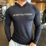 Aidase Gym Men T Shirt Casual Long Sleeve Slim Tops Tees Elastic T-shirt Sports Fitness Thin Comfort Breathable Quick Dry Hooded aidase-shop