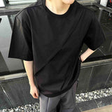 AIDASE  -  New Simple Men's T-shirt Round Collar Short Sleeved Solid Color Casual Tees Pleated Design Loose Male Top Silhouette aidase-shop