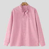 AIDASE  -  Men Shirt Solid Color Lapel Long Sleeve Lace Up Casual Men Clothing Streetwear Loose 2025 Fashion Male Shirts S-5XL aidase-shop