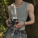 AIDASE  -  Summer New Men Tide Round Collar Vest Slim Sleeveless T-shirts Korean 100% Cotton Camisole Streetwear Chic Waistcoat HK5155 aidase-shop