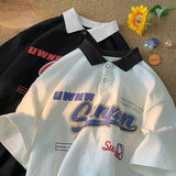 24.82Aidase American Retro Men and Women Street Personality Trend Polo Shirt Couple Loose Hip-hop Casual Short Sleeved T-shirt Harajuku Y2k aidase-shop