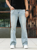 AIDASE  -  Men Light Blue Solid Color Casual Simple Daily Trendy Floor Length Flared Denim Trousers American Style Four Seasons Jeans Pants aidase-shop