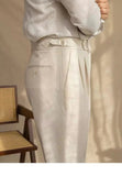 AIDASE  -  Seersucker Naples Suit Trousers Mens British Stylish High-waisted Belt Design Straight Pants Summer Slim Business Casual Pants aidase-shop