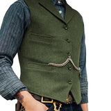 Aidase Business Waistcoat Jacket Casual Slim Fit Gilet Homme Vests for Groosmen Man Wedding Men's Suit Vest Brown Wedding Wool Tweed aidase-shop