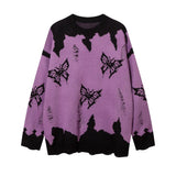 Aidase Men's  Butterfly Hook Flower Tattered Sweater High Street Loose Comfortable Round Neck Knitwear Fashion Casual Hip-hop Pullover