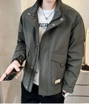 Aidase Versatile Autumn Winter Men Solid Casual Loose Simple Aviator Jacket Jacket Coat Soft Retro Pocket Business Casual Zipper aidase-shop