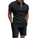 AIDASE  -  Men's Summer Suits Solid Color Waffle Lapel Slim-fit Short Sleevett-shirt Casual Fashion Men's Clothing aidase-shop