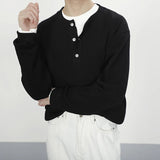 AIDASE  -  Casual Buttoned Crew Neck Knit Jumper Tops Men Vintage Knitting Sweaters Trendy Mens Autumn Long Sleeve Solid Color Sweater aidase-shop