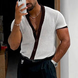 AIDASE  -  Men Shirt Mesh Patchwork V Neck Short Sleeve Summer Men Clothing Streetwear 2025 Fashion Casual Transparent Camisetas