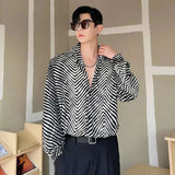 AIDASE  -  Men's Stripe Shirts New Summer Personalized Trendy Lapel Print Style Korean Male Long Sleeve Casual Shirt Tide aidase-shop
