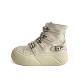 AIDASE  -  Fashion Women Buckle Strap Canvas Shoes High Top Thick Sole Height Increasing Short Ankle Boots Black Beige Autumn Sneakers aidase-shop