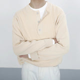 AIDASE  -  Casual Buttoned Crew Neck Knit Jumper Tops Men Vintage Knitting Sweaters Trendy Mens Autumn Long Sleeve Solid Color Sweater aidase-shop