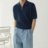 AIDASE  -  Summer New Men Tide Chic Korean Style Original Design Casual Turn-down Collar Zipper Decoration Short Sleeve T-shirt aidase-shop