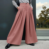 AIDASE  -  Men Wide Leg Pants Solid Color Button Joggers Loose Casual Trousers Men Streetwear Pleated Fashion Male Long Pants