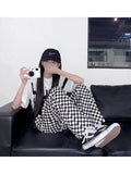 AIDASE  -  Korean Fashion Black White Plaid Pants Women Harajuku Streetwear Wide Leg Checked Trousers For Female Oversized Baggy aidase-shop