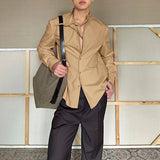 AIDASE  -  Men Shirt Solid Color Lapel Long Sleeve Lace Up Casual Men Clothing Streetwear Loose 2025 Fashion Male Shirts S-5XL aidase-shop