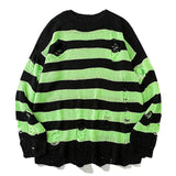 AIDASE  -  Black Stripe Sweaters Destroyed Ripped Sweater Men Pullover Hole Knit Jumpers Men Oversized Sweatshirt Harajuku Long Sleeve Tops aidase-shop