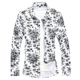 AIDASE  -  New Men's Shirt Autumn Stretch Print Large Size Long Sleeve Flower Shirt, Blue, White, Black Shirt Asia Size M-7XL aidase-shop