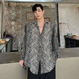 AIDASE  -  Men's Stripe Shirts New Summer Personalized Trendy Lapel Print Style Korean Male Long Sleeve Casual Shirt Tide