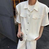 AIDASE  -  Simple Design Silhouette Workwear Loose Shoulder Vest Shorts Set Short Sleeved Spring Male Sets aidase-shop