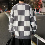 Aidase Plaid Fashion Sweater Pullovers Men Ins Hong Kong All-matching Streetwear Loose Trendy Knitwear Jumpers Teen Vintage Male Chic aidase-shop