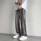 AIDASE  -  Spring Summer New Elastic Waist Striped Contrast Color Straight Pants Man High Street Casual Loose Drawstring All-match Trousers aidase-shop