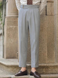 AIDASE  -  Vintage High Waist Belt-up Slim Fit Pants For Mens New Casual Pleated Suit Trousers Spring Autumn Outdoor Fashion Men's Trousers aidase-shop