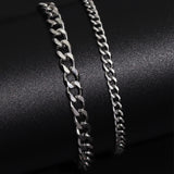 AIDASE  -  Stainless Steel Cuban Chain Bracelet Set Silver Color Titanium Steel MenBracelet Fashion Jewelry Trend Accessories Men Gift aidase-shop