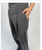 AIDASE  -  Men's High-Waist Striped Pleated Pants Slight Flare Straight Leg Embroidery Large Pockets Flowing Sash for Spring/Autumn