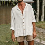 AIDASE  -  Loose Regular Cuff Formal Dress Men'S Shirt Mens Cotton Button Long Sleeve Summer Beach Casual Chablis Shirt Chemises Hommes aidase-shop