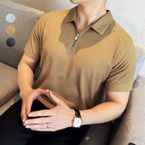 Aidase Men's Short-Sleeved White Golf Shirt, Seersucker Mesh Fabric, Ice Silk Thin High Elastic Half Zipper Polo Shirt,T-shirt