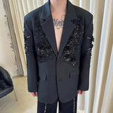 AIDASE  -  Men's Blazers Lapel Solid Color Three-dimensional Embroidery Flowers Sequins Design Loose Suit Jackets Personalized aidase-shop