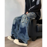 AIDASE  -  Jeans Men Straight Star Embroidery Patchwork Autumn jeans uomo Wide Leg Hip-hop Fashion Youth Neutral Streetwear Denim Trousers aidase-shop