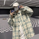 AIDASE  -  Men's Plaid Shirt Fashionable Contrast Color Loose Long Sleeved Shirt Jacket American Retro Casual Male Clothing aidase-shop