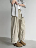 AIDASE  -  Summer Men's Linen Wide-Leg Cropped Pants High Waist Drawstring Casual Trousers aidase-shop