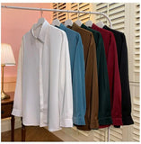 AIDASE  -  Korean Fashion Men's Satin Luxury Dress Shirt Loose Silk Casual Dance Party Long Sleeve Wrinkle Free Tuxedo Shirt aidase-shop