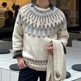 AIDASE  -  New Casual Mens Knitting Sweater Autumn Winter Daily Leisure Mens Knitted Jumper Tops Men Vintage Geometric Jacquard Sweaters aidase-shop